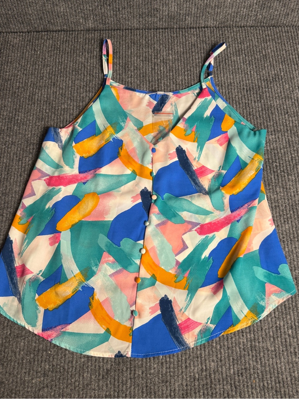 MINE Abstract Brushstroke Camisole Blouse V-Neck Button-Front Tank Top Size L